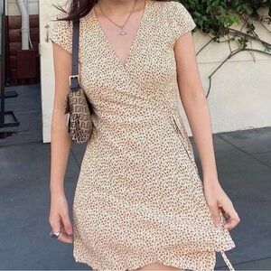 Brandy Melville Beige Floral Italy wraparound Mini Dress